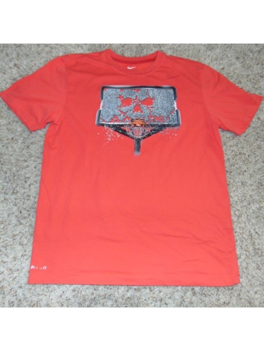 Mens Nike Basketball T-Shirt Shatter Backboard Orange Large Dri-Fit Short Sleeve